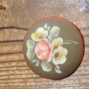 Vintage hand painted wood brooch